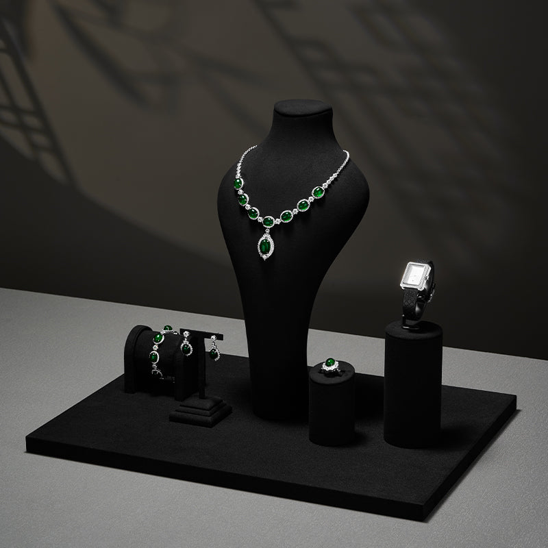 Black Microfiber Jewelry Showcase Display Set TT055