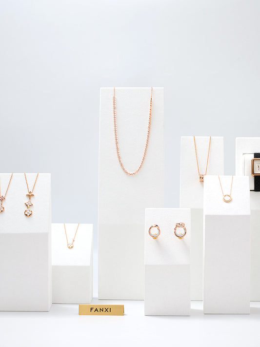 White Microfiber Necklace Ring Holder Jewelry Display Set TT129