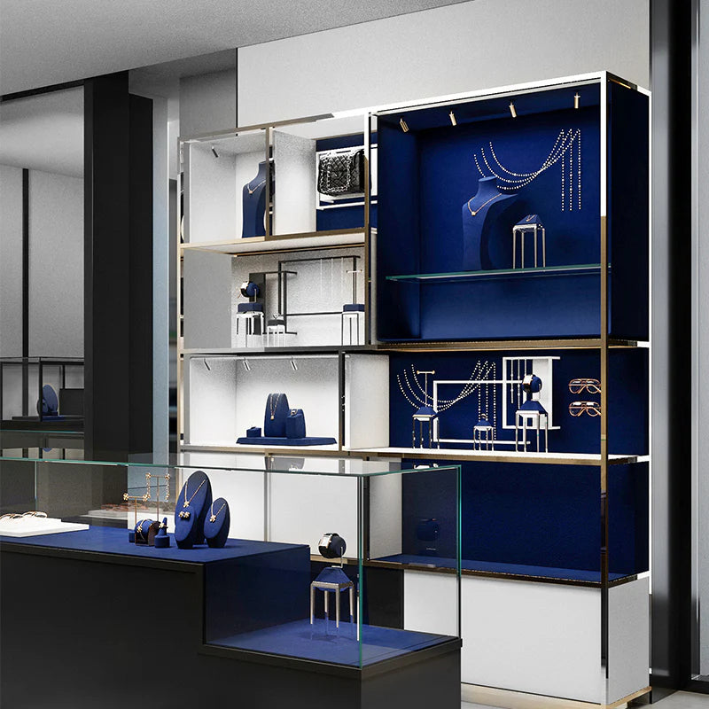 Blue Microfiber Ring Earring Necklace Jewelry Display Set TT315