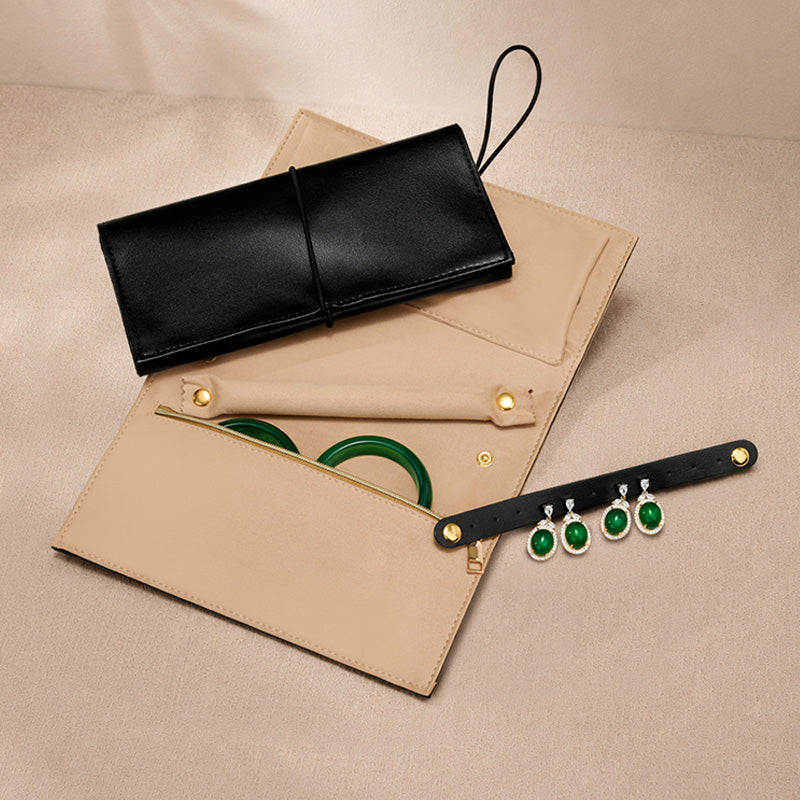OIRLV Fashion PU Leather Velvet Jewelry Storage Bag： D078