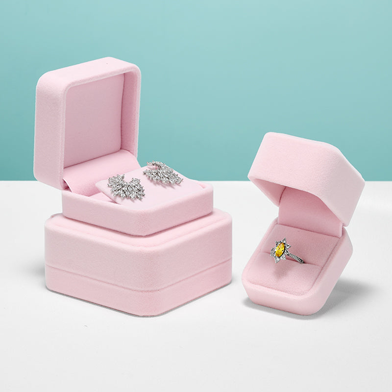 Pink Round Corner Flannelette Jewelry Packaging Box H008