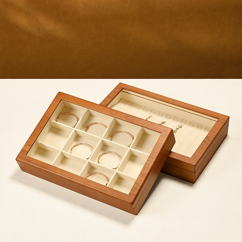 Solid Wood Large Capacity Jewelry Case With Transparent Lid X024