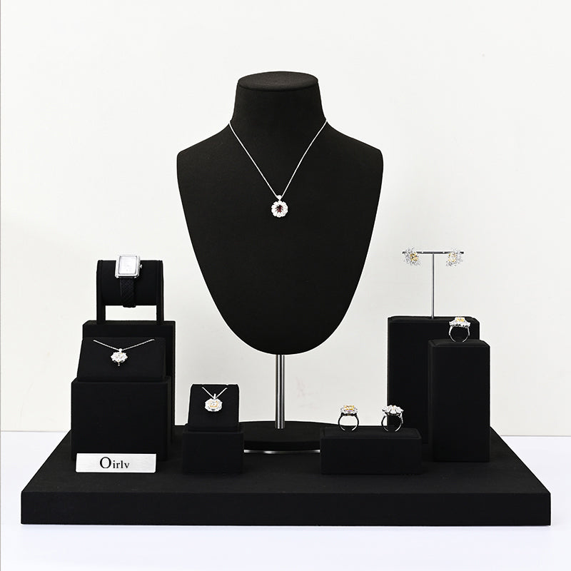 Black Ring Pendant Earrings Jewelry Display Set TT229