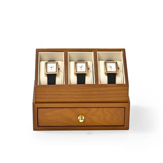OIRLV Multifunctional Solid Wood Watch Storage Box Household Transparent Microfiber Watch Display Case X073