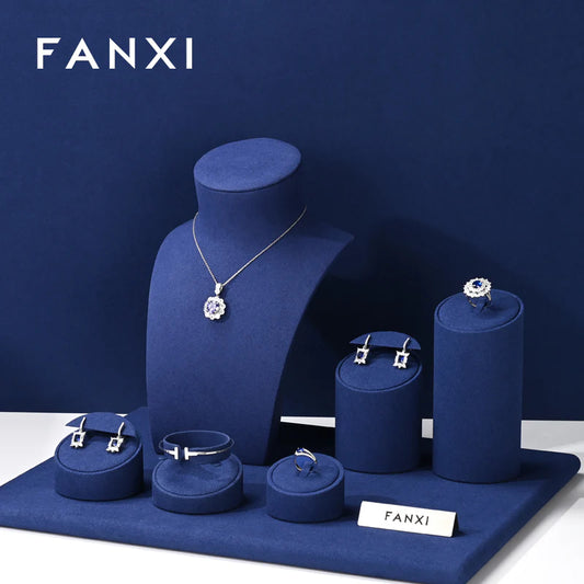 Blue Microfiber Earrings Ring Necklace Jewelry Display Set TT311