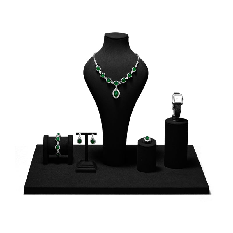 Black Microfiber Jewelry Showcase Display Set TT055