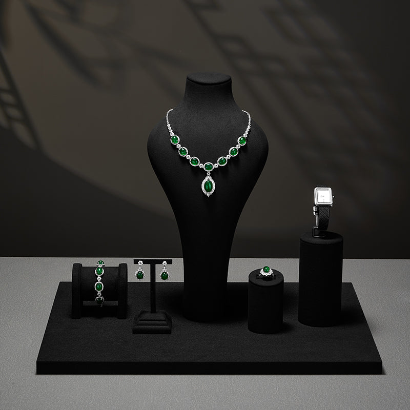 Black Microfiber Jewelry Showcase Display Set TT055