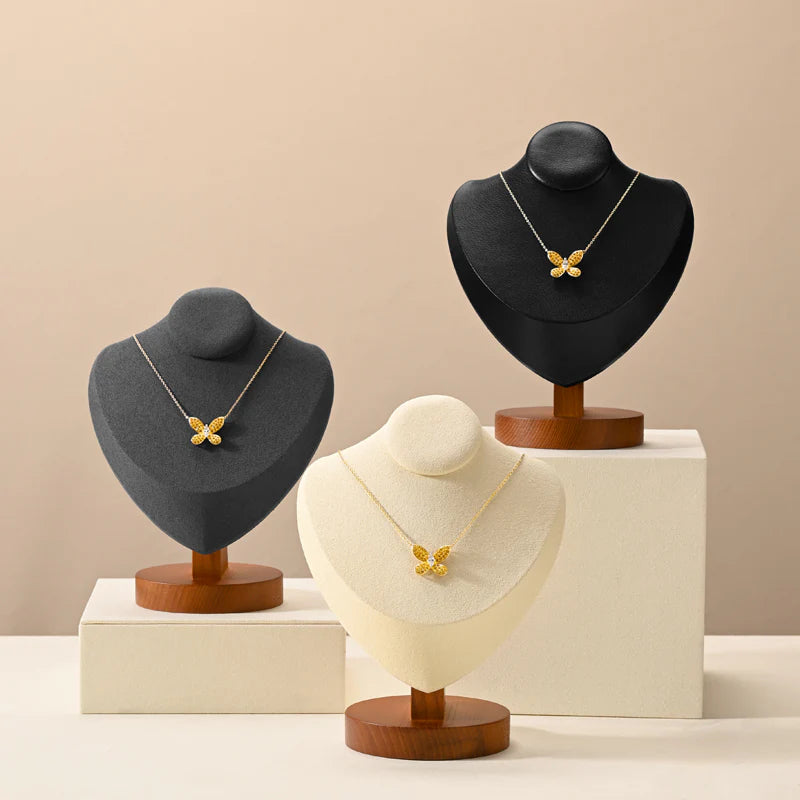 Premium Wood Microfiber Necklace Bust Display Stand SM050