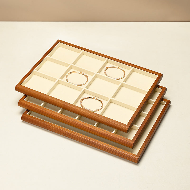 Wood White Microfiber Jewelry Display Tray P082