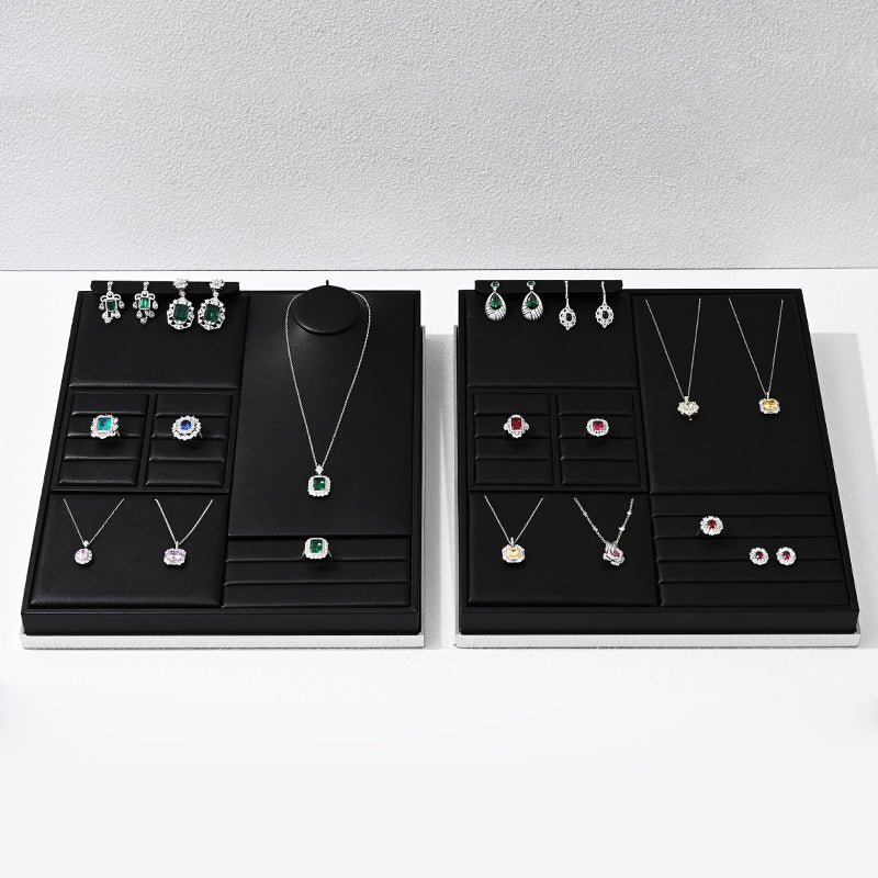 Black PU Leather Earrings Ring Necklace Jewelry Display Set TT205