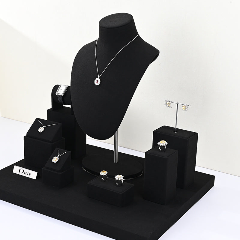 Black Ring Pendant Earrings Jewelry Display Set TT229