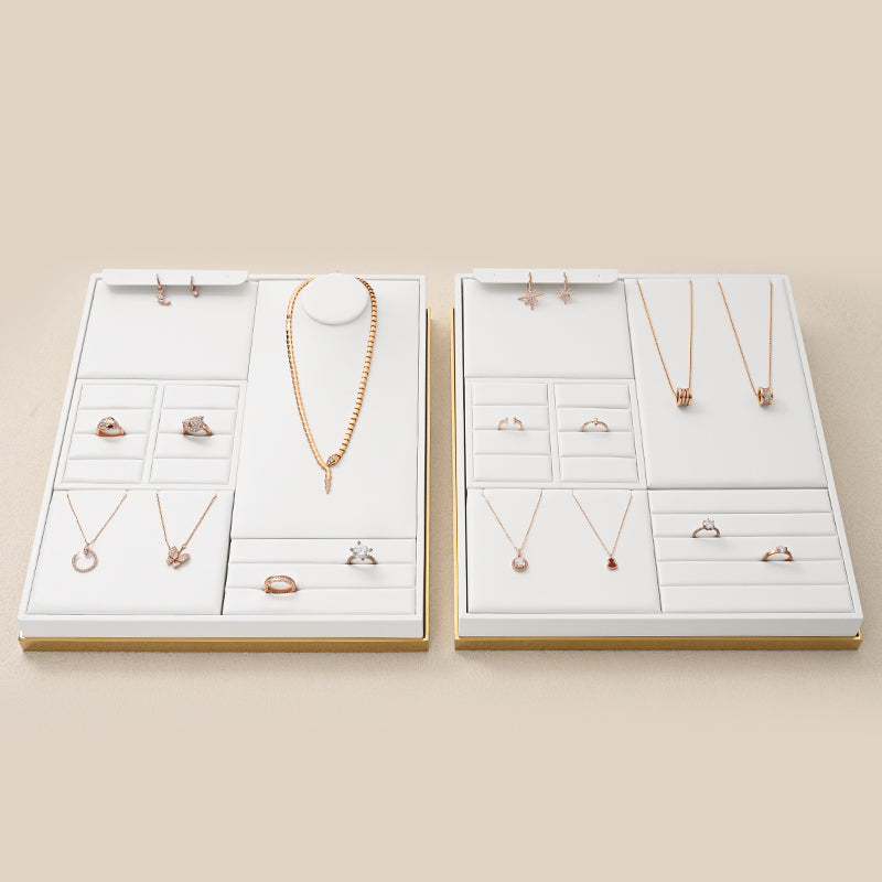 White PU Leather Earrings Ring Necklace Jewelry Display Set TT204