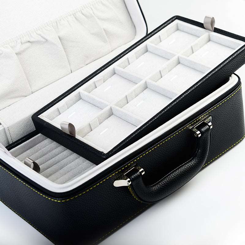 Black leatherette Jewelry Storage Box with 3 Layer Tray X010