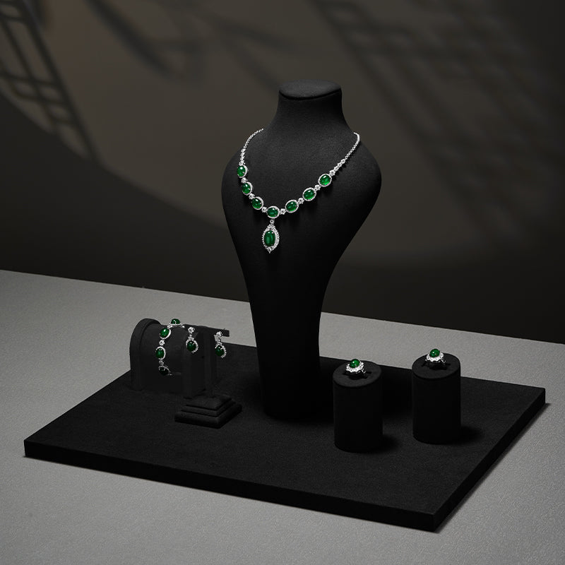 Black Microfiber Jewelry Showcase Display Set TT055