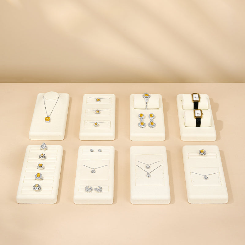 Oirlv Beige Jewelry Display Props Microfiber Jewelry Organizer Ring Necklace Watch Display Stand： TT220