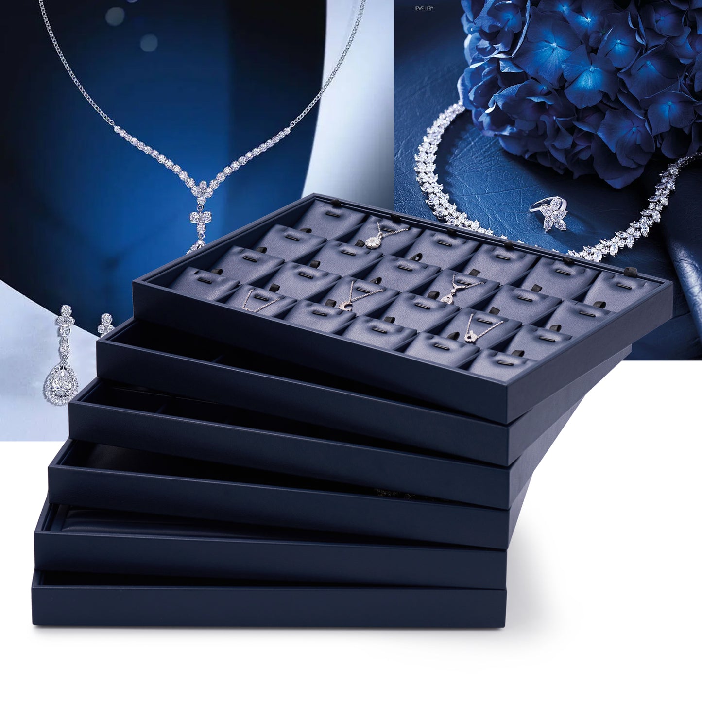 New Blue Stackable PU Leather Jewelry Display Tray P131