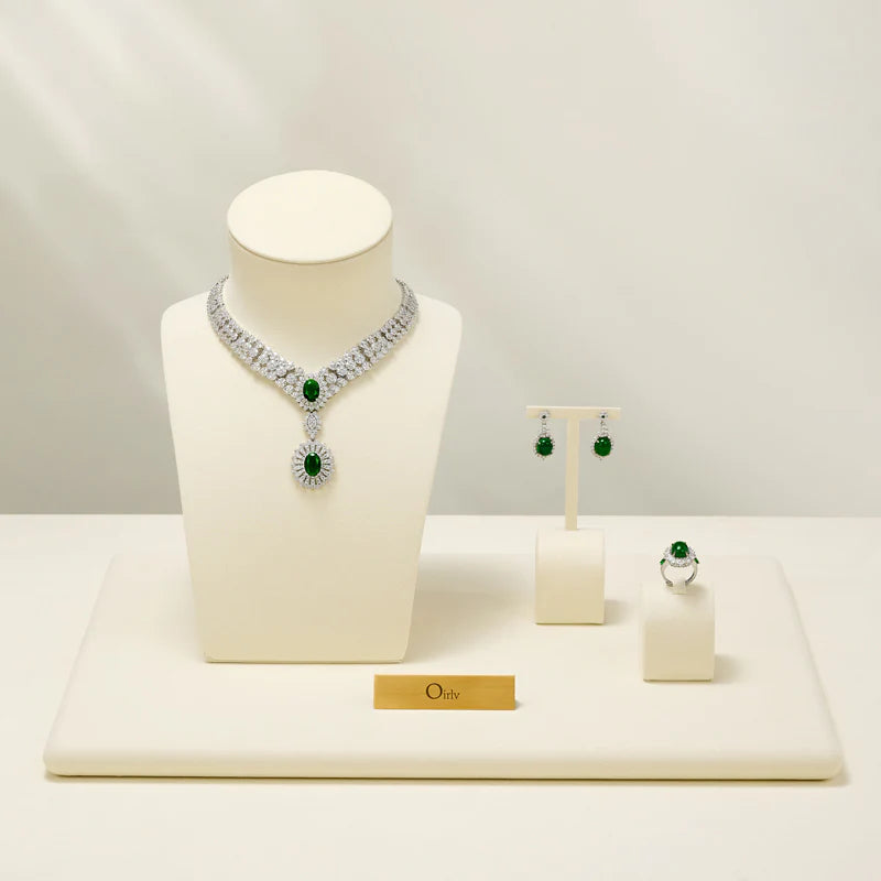 Beige Microfiber Ring Earring Necklace Watch Jewelry Display Set TT196