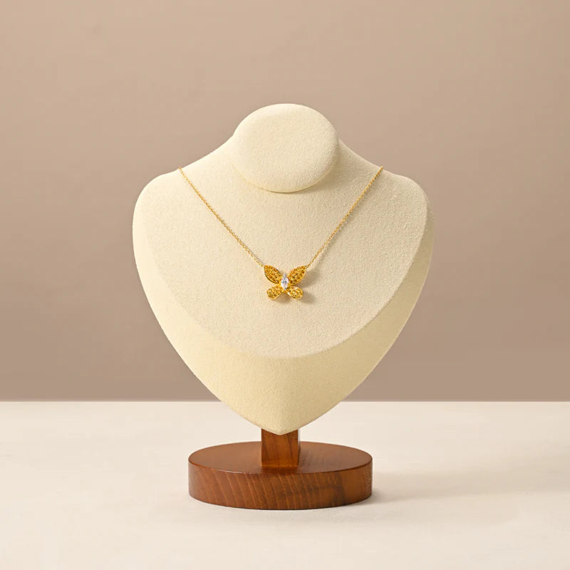 Premium Wood Microfiber Necklace Bust Display Stand SM050