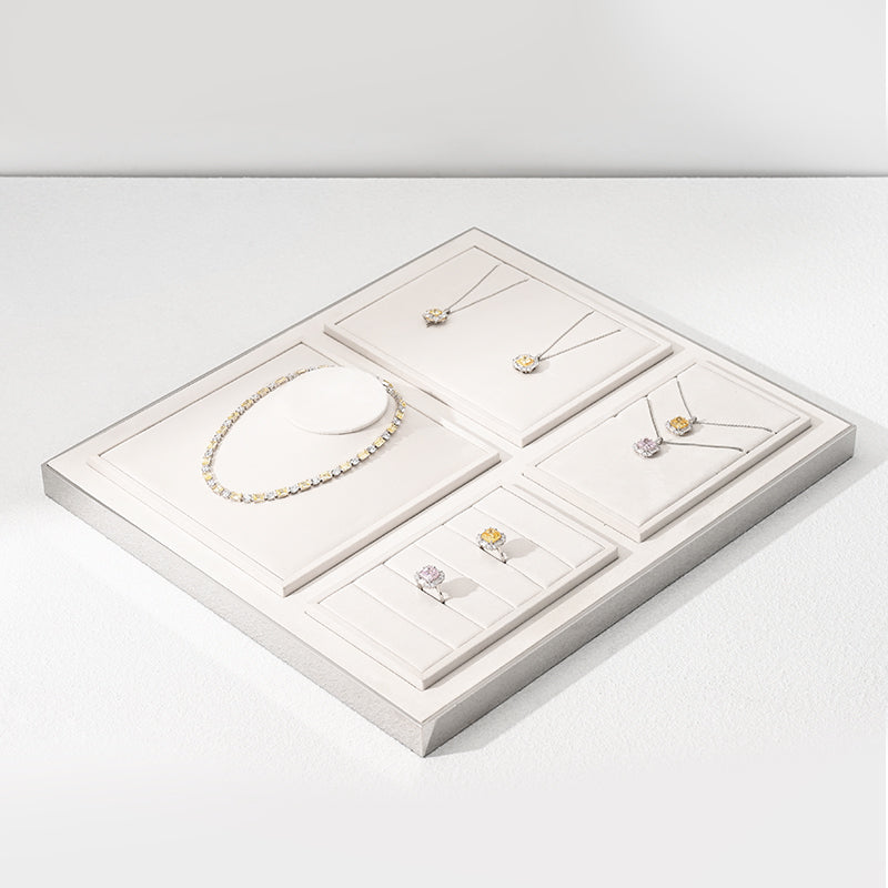 Beige Microfiber Earrings Ring Necklace Jewelry Display Set TT206