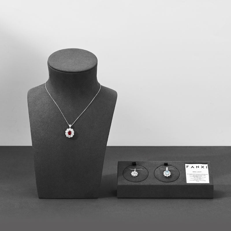 Grey Microfiber Ring Earring Necklace Watch Jewelry Display Set TT197