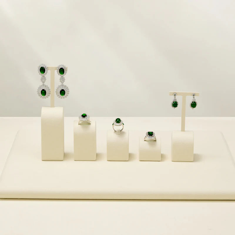 Beige Microfiber Ring Earring Necklace Watch Jewelry Display Set TT196