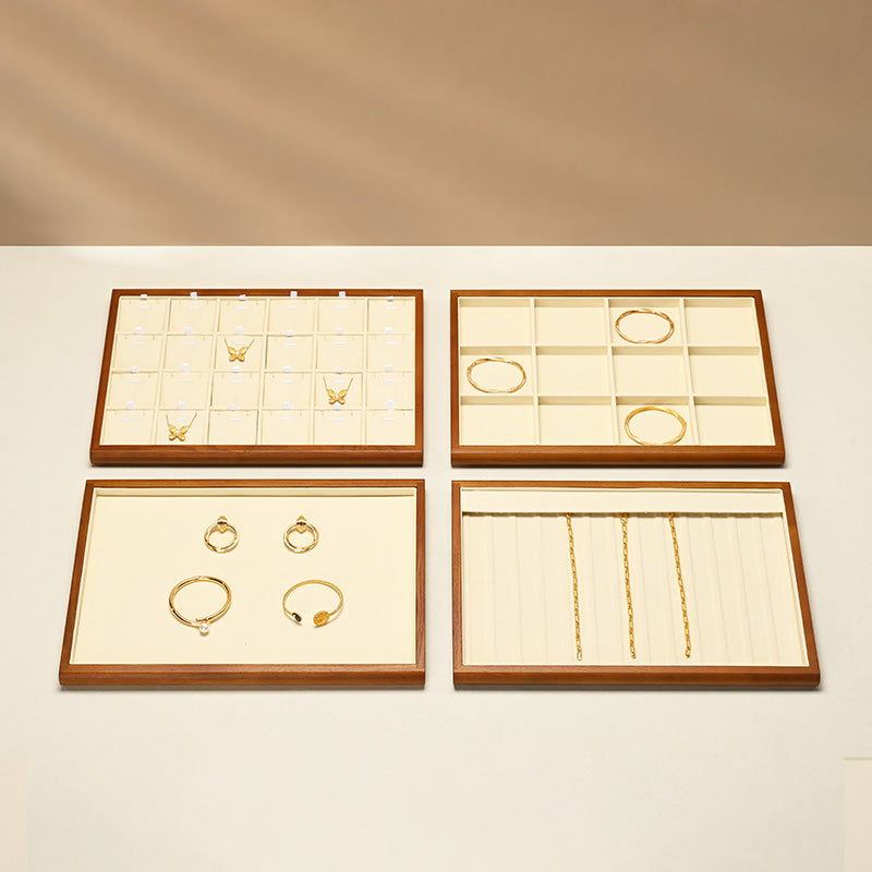 Wood White Microfiber Jewelry Display Tray P082