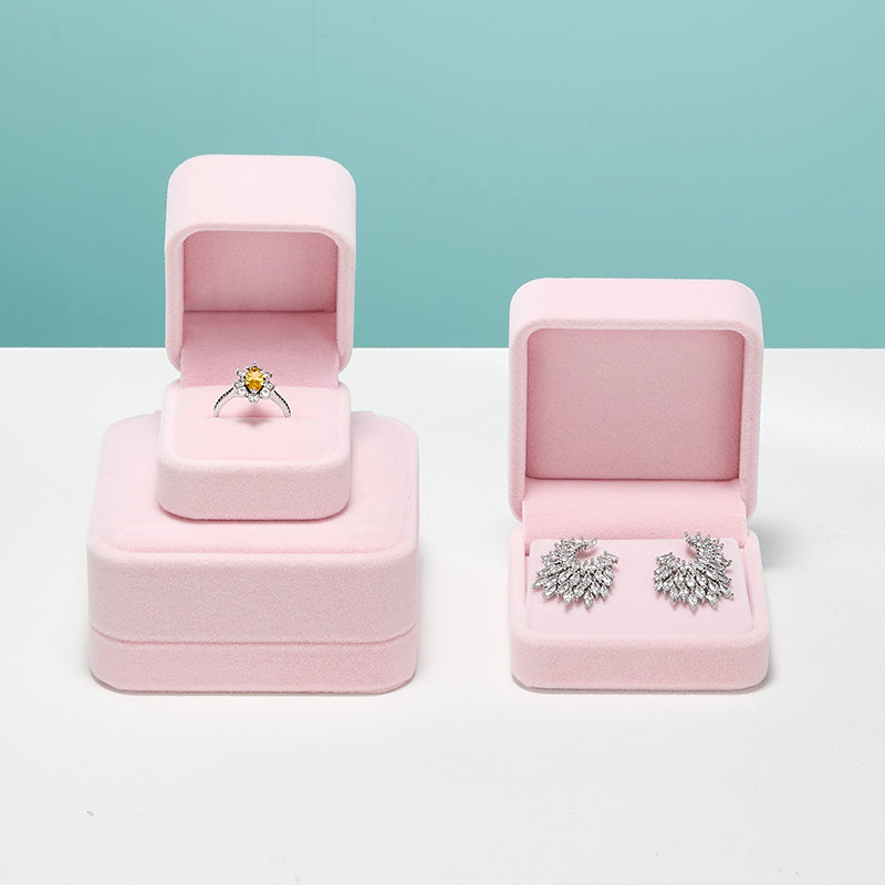 Pink Round Corner Flannelette Jewelry Packaging Box H008