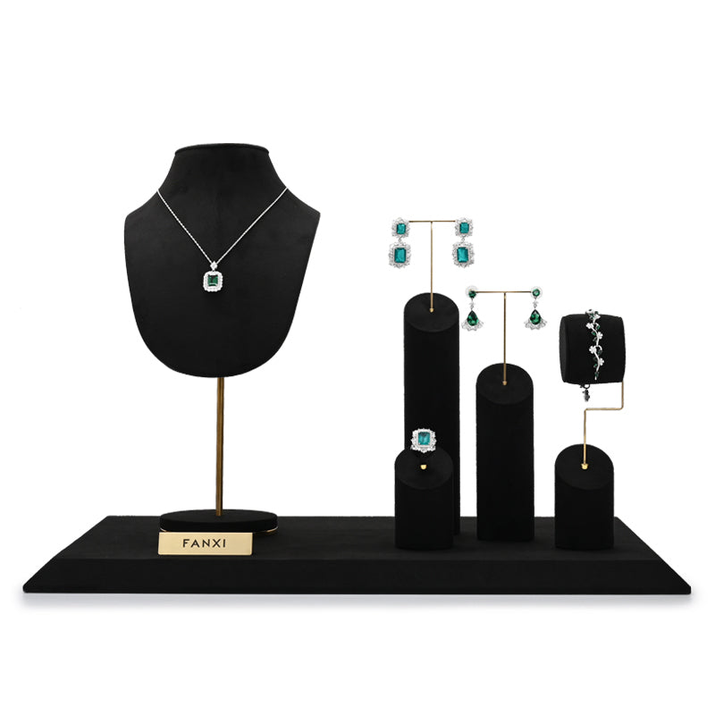 Black Microfiber Earrings Ring Watch Jewelry Display Set TT211