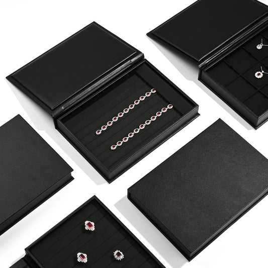 New Completely Black PU Leather Microfiber Flip-cover Magnetic Jewelry Tray P151