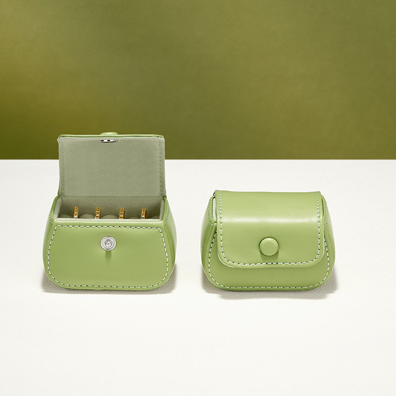 New-arrival Green Black PU Leahter Ring Storage Bag :B028