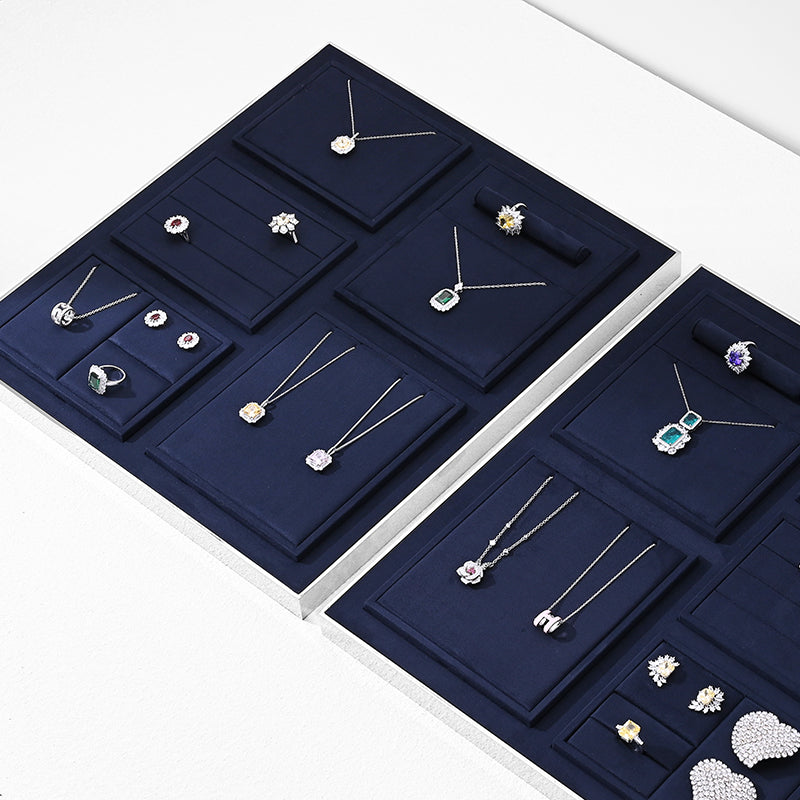 Blue Microfiber Earrings Ring Necklace Jewelry Display Set TT208