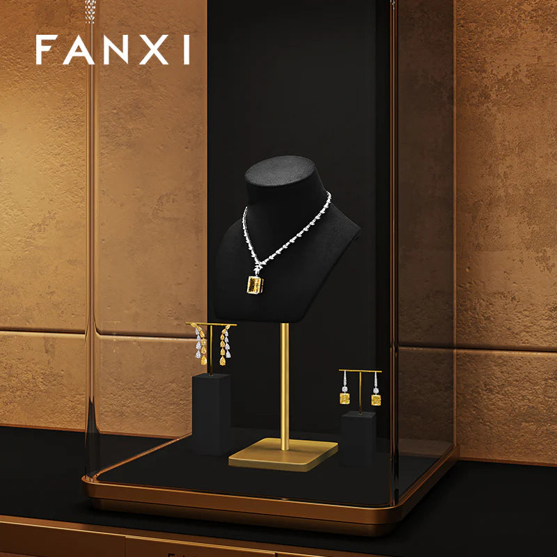 Luxury Black/Beige/Gray/Blue Microfiber Necklace Bust Display Stand RX115