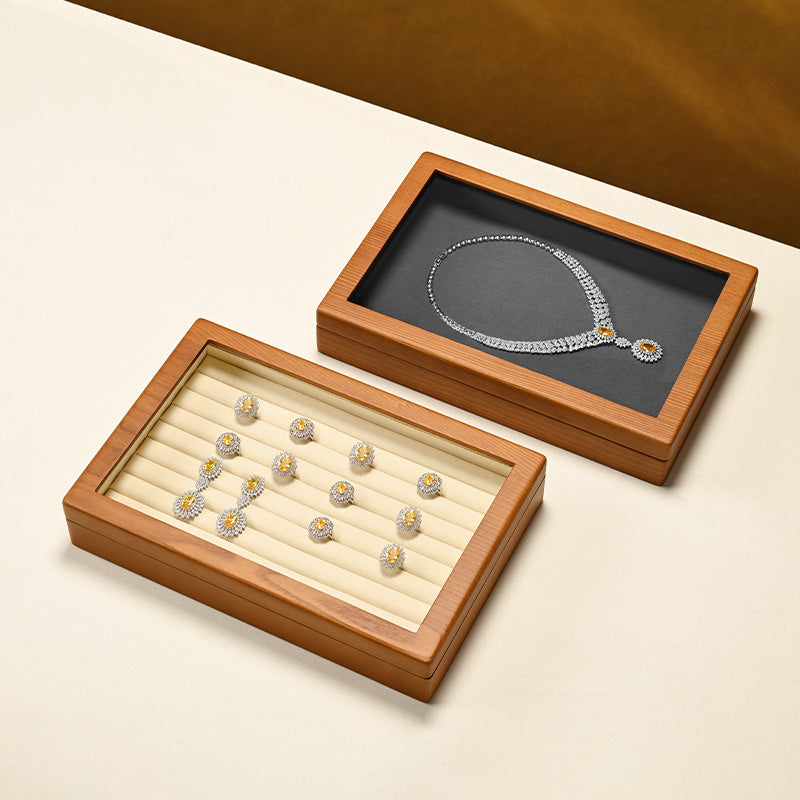 Solid Wood Large Capacity Jewelry Case With Transparent Lid X024
