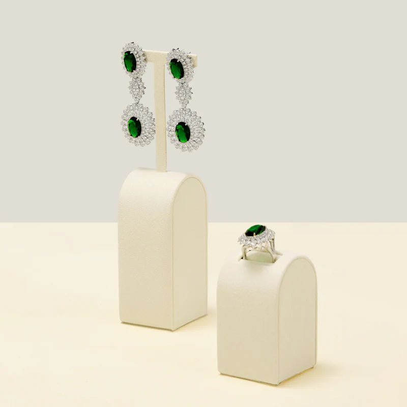 Beige Microfiber Ring Earring Necklace Watch Jewelry Display Set TT196