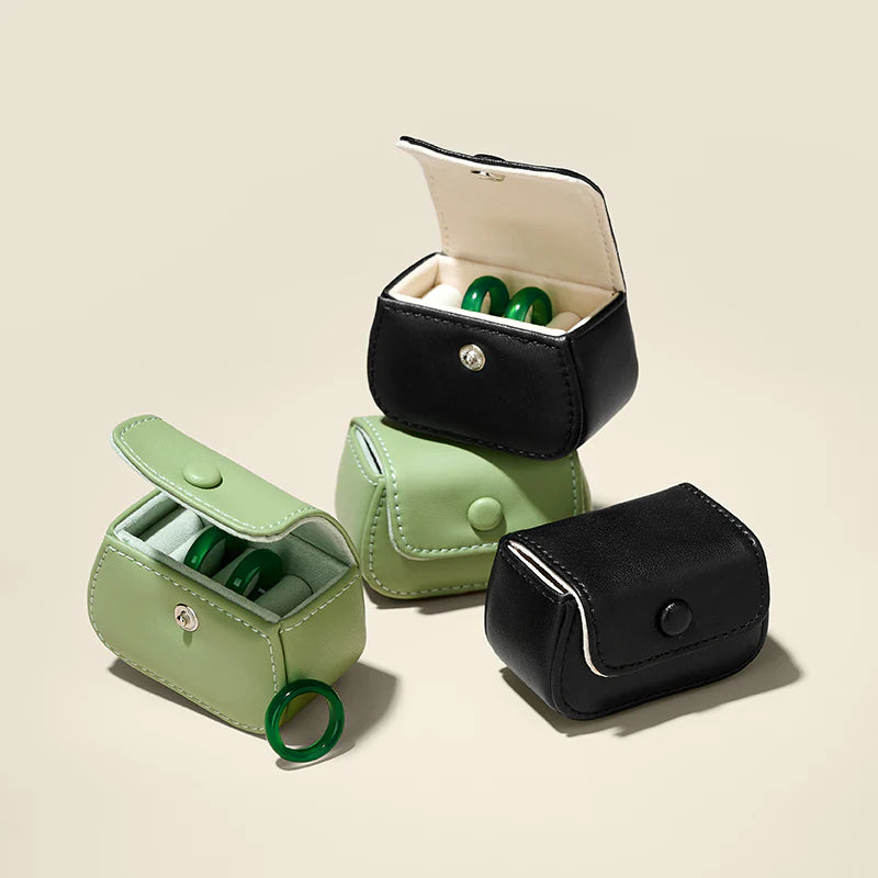New-arrival Green Black PU Leahter Ring Storage Bag :B028