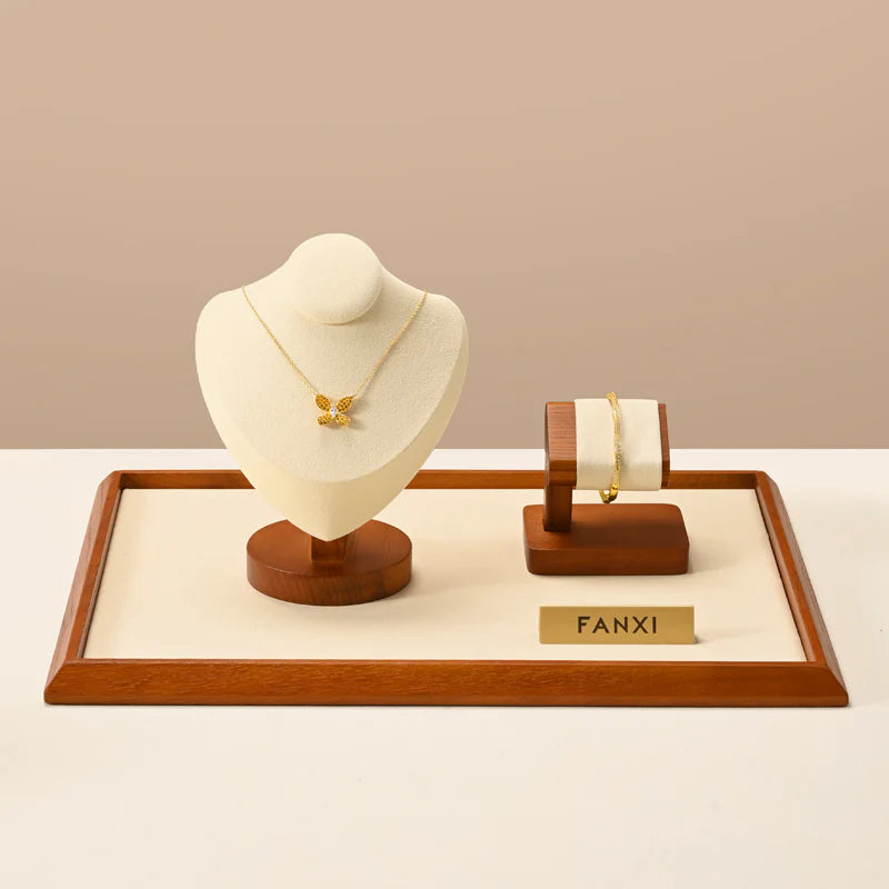 Premium Wood Microfiber Necklace Bust Display Stand SM050