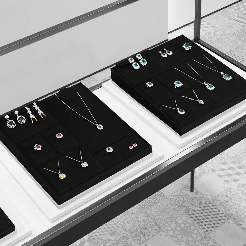 Black Microfiber Earrings Ring Necklace Jewelry Display Set TT203