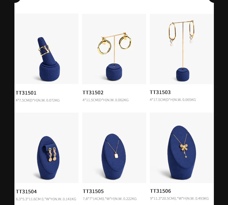 Blue Microfiber Ring Earring Necklace Jewelry Display Set TT315