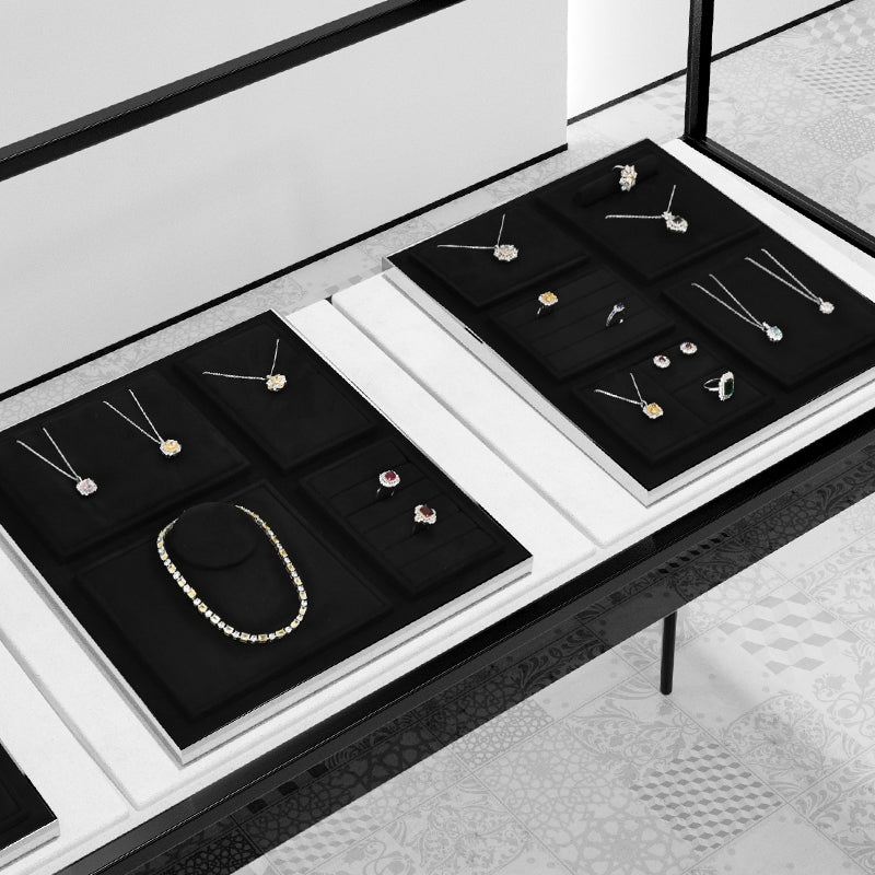 Black Microfiber Earrings Ring Necklace Jewelry Display Set TT209