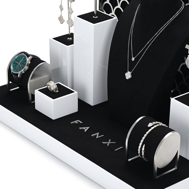 Metal Microfiber Black Jewelry Showcase Display Set TT039