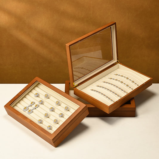 Solid Wood Large Capacity Jewelry Case With Transparent Lid X024