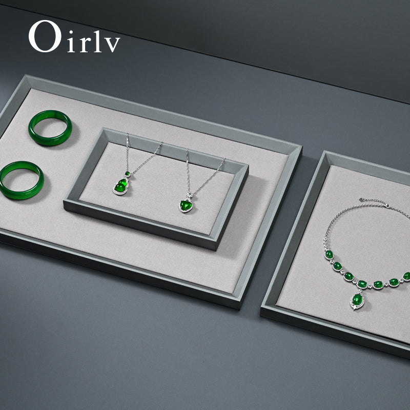 Gray PU Leather Microfiber Jewelry Display Tray P081