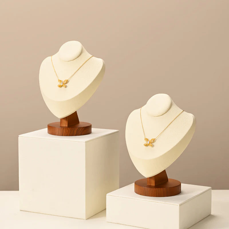 Premium Wood Microfiber Necklace Bust Display Stand SM050