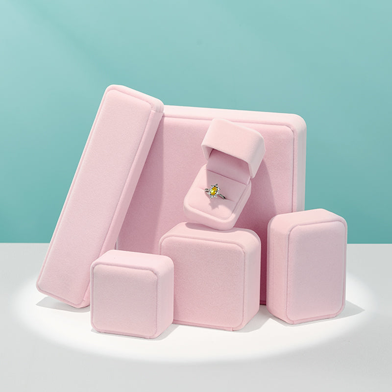 Pink Round Corner Flannelette Jewelry Packaging Box H008