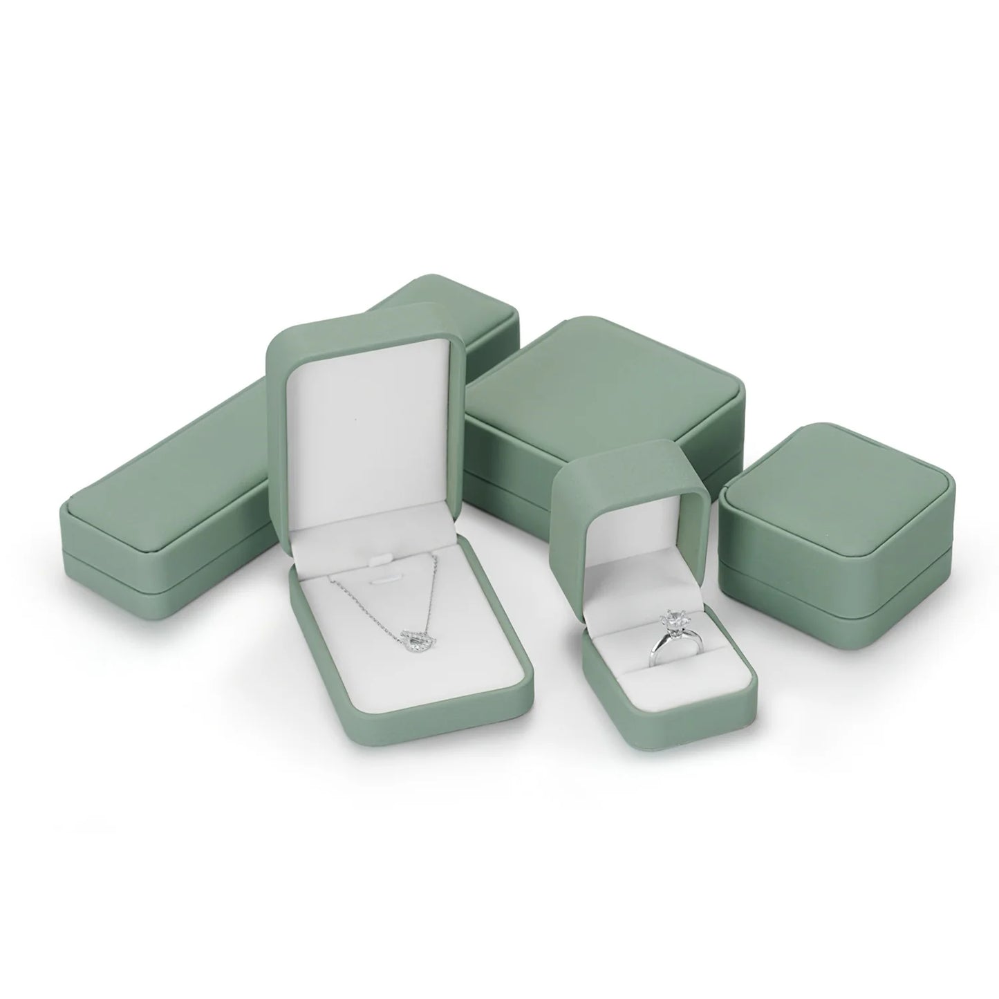 Green PU Leather Velvet Jewelry Packaging Box H143