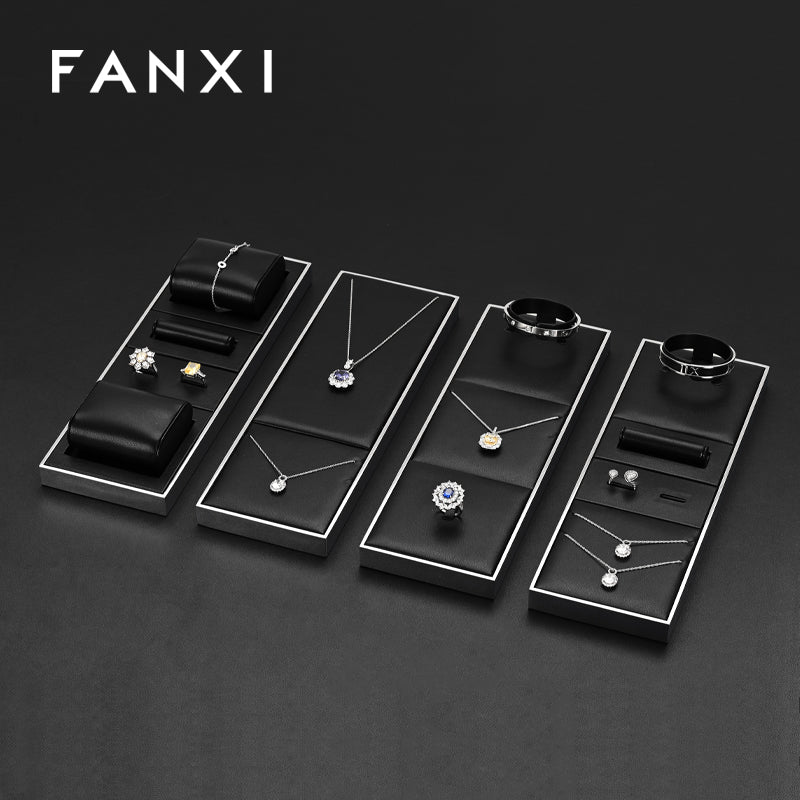 Oirlv Black PU Leather Earrings Ring Necklace Jewelry Display Set TT316