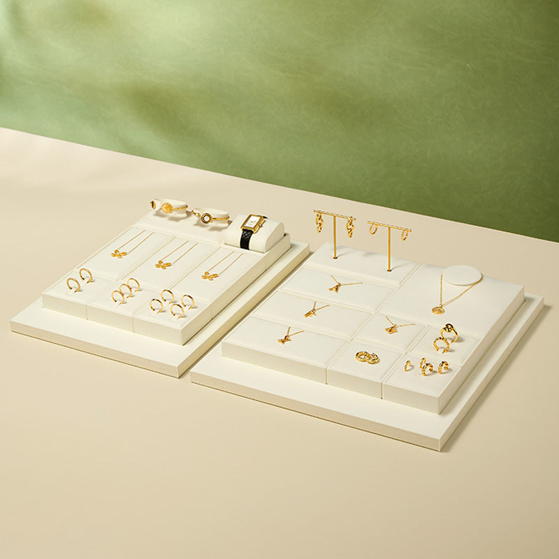 Beige Microfiber Ring Necklace Jewelry Display Set TT168