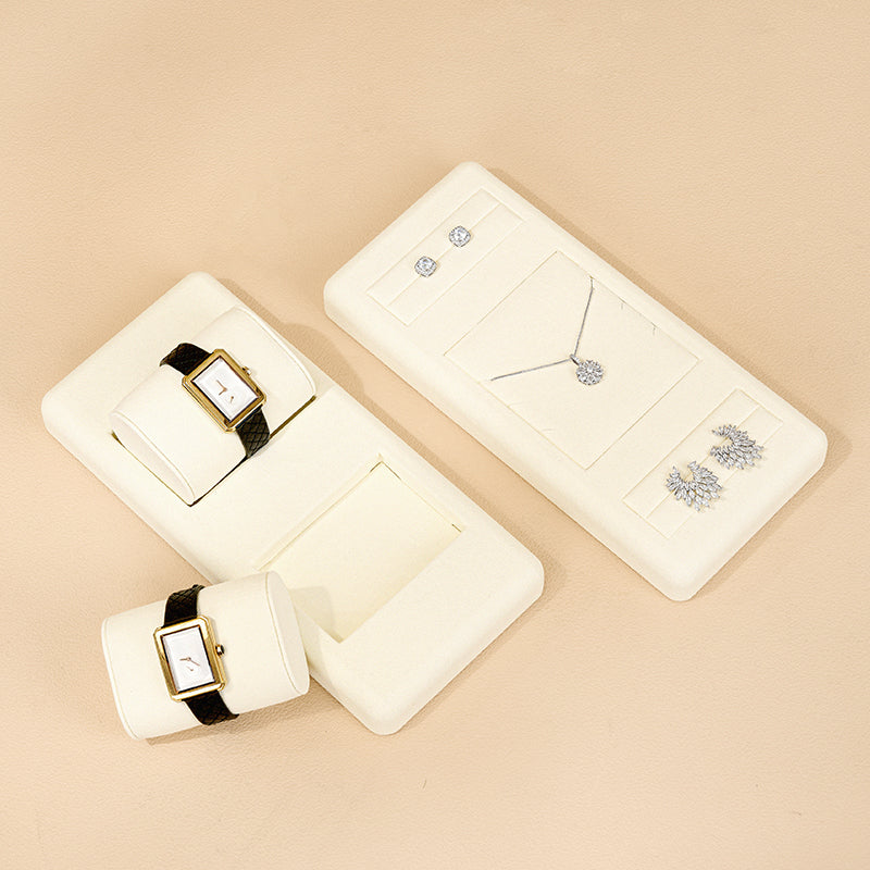 Oirlv Beige Jewelry Display Props Microfiber Jewelry Organizer Ring Necklace Watch Display Stand： TT220