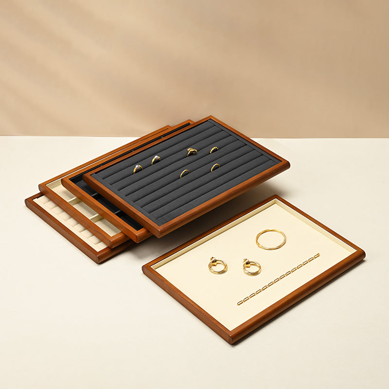 Wood White Microfiber Jewelry Display Tray P082