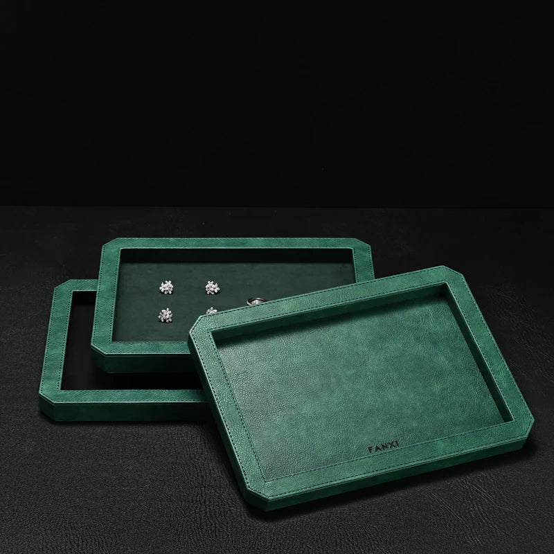 Octagon Luxury Black/Gray/Green Stitching Jewelry Display Tray P213